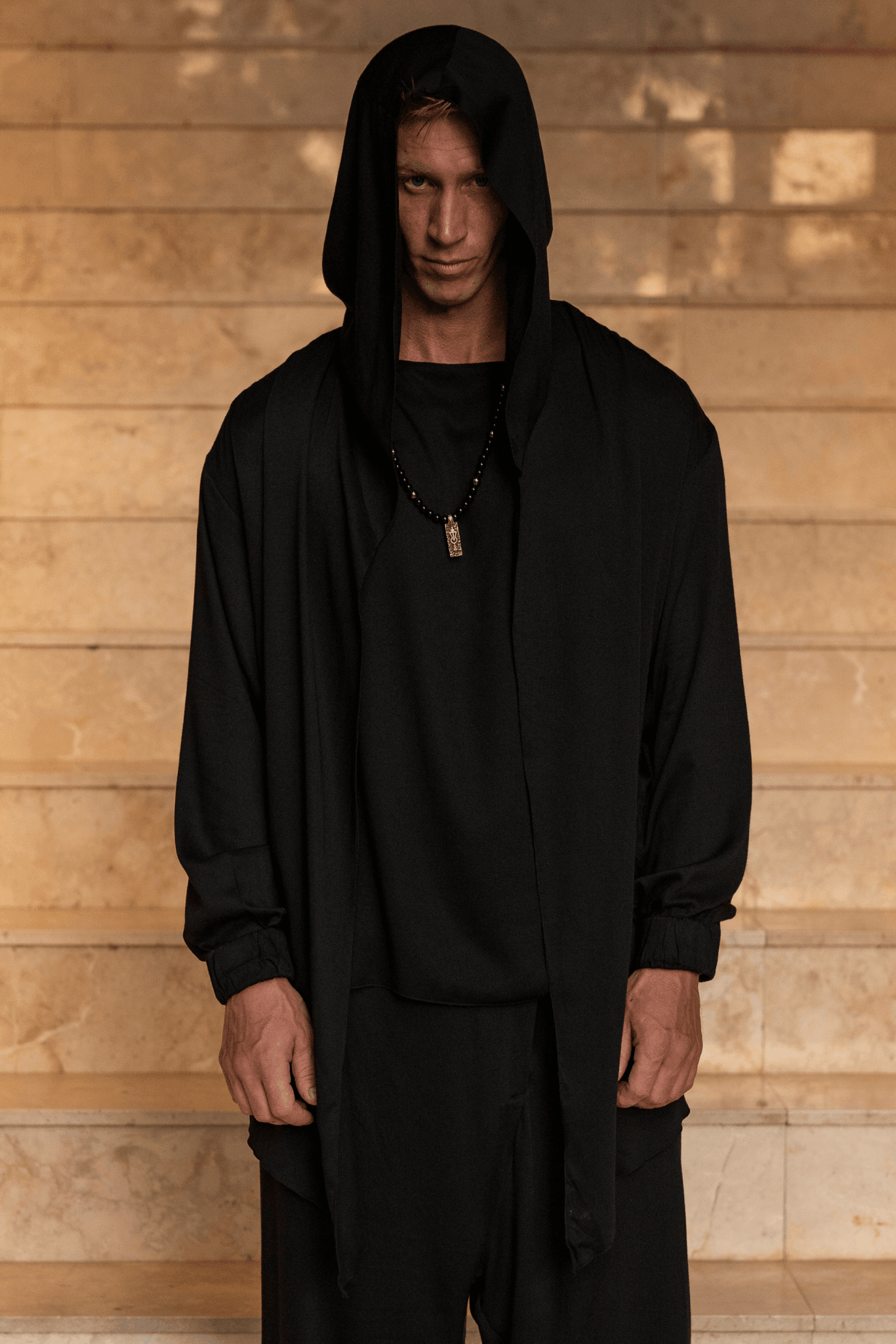 Long black hooded online cardigan mens