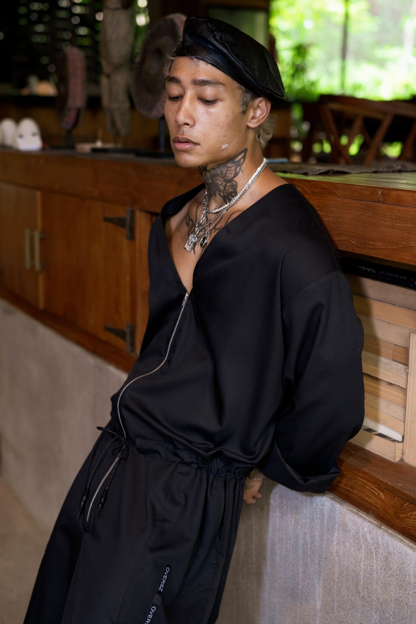 Mens black jumpsuit with zip - OVERZ