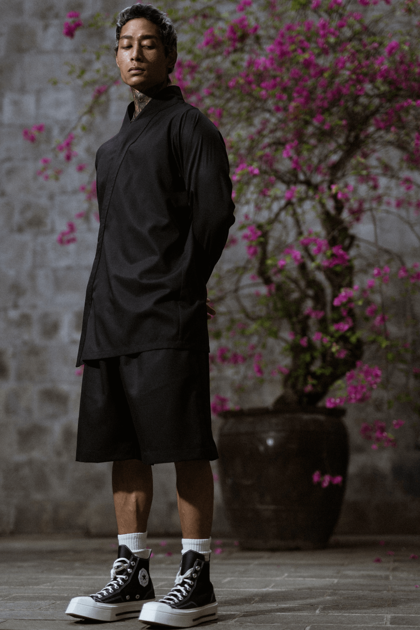 MENS JAPAN BLACK SHIRT WITH ZIP - OVERZ