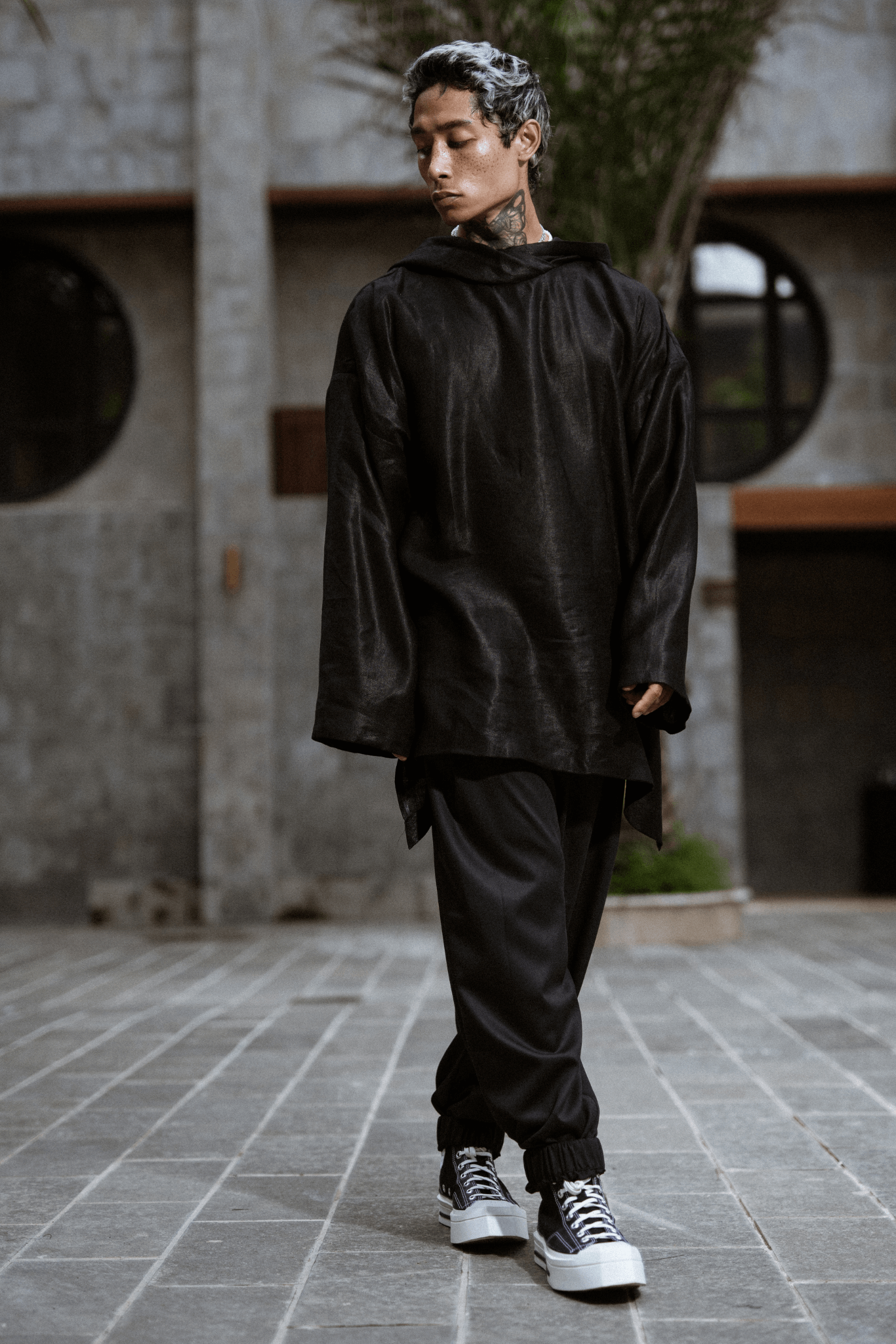 MENS LINEN BLACK HOODIE - OVERZ