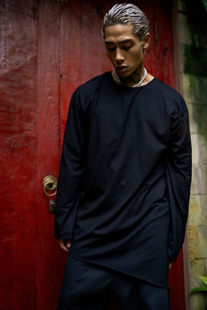 Black asymmetric oversized long sleeve - OVERZ