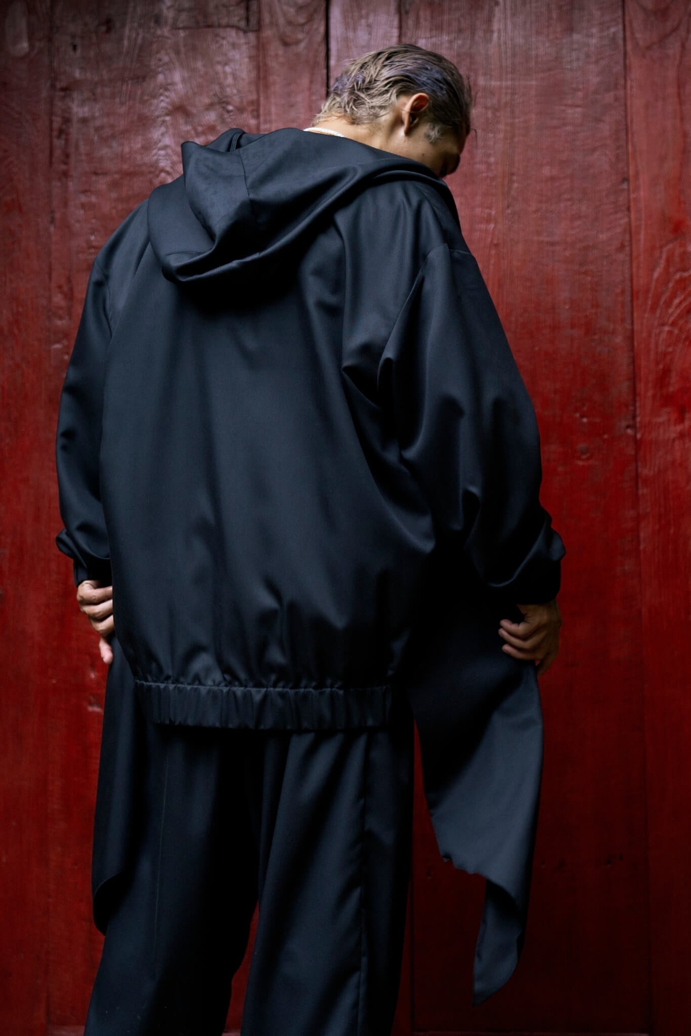 Men's black asymmetrical cardigan with a hood - OVERZ