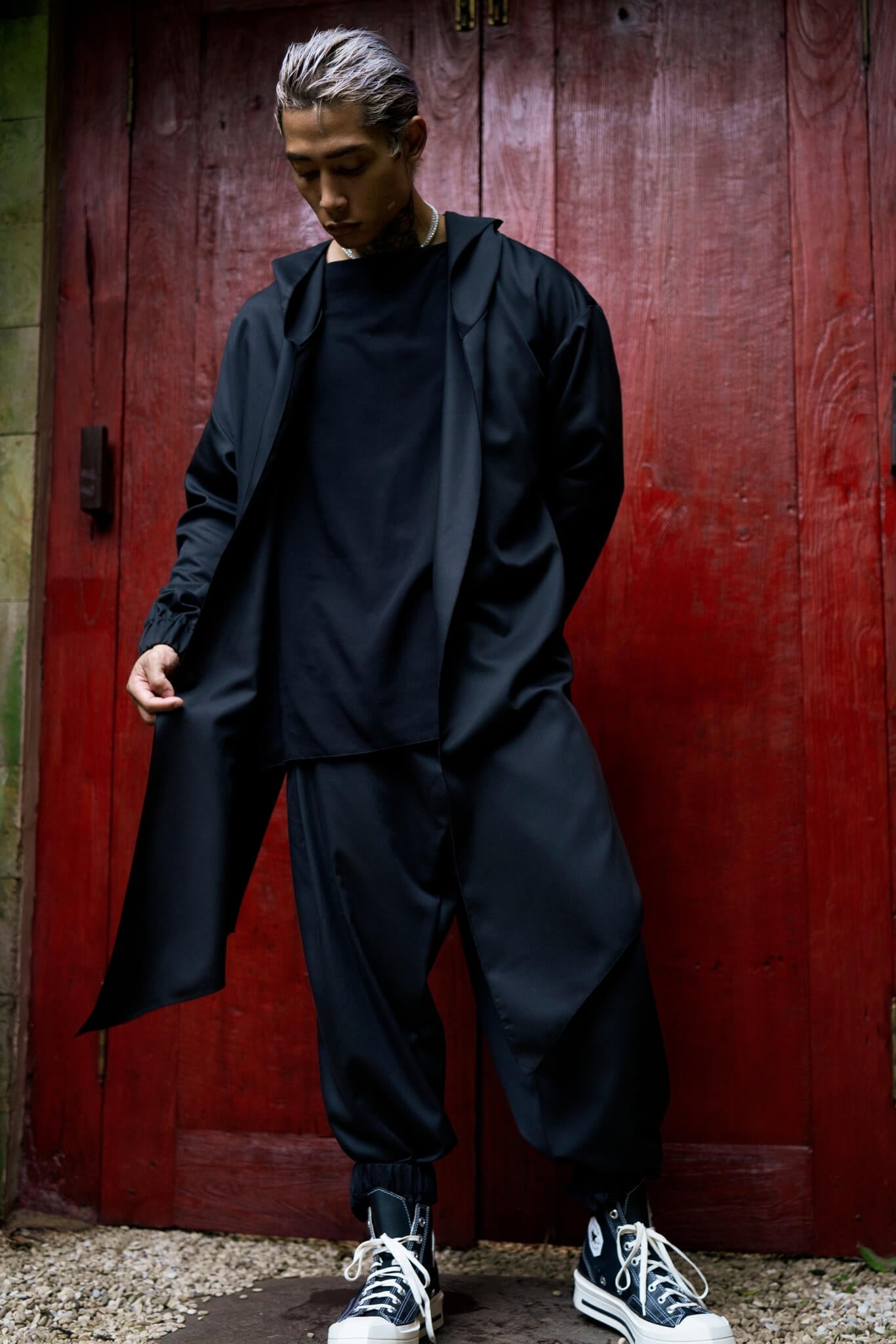 Men's black asymmetrical cardigan with a hood - OVERZ