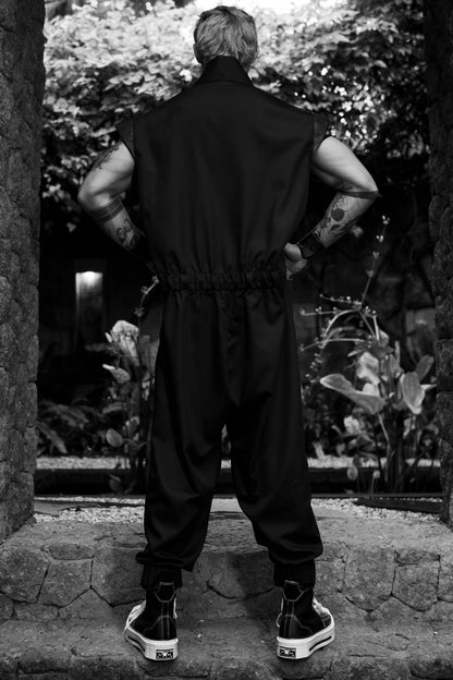 Mens black jumpsuit with zipper - overz