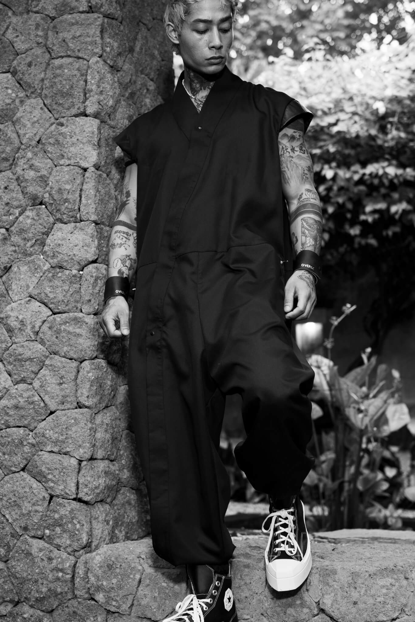 Mens black jumpsuit with zipper - overz