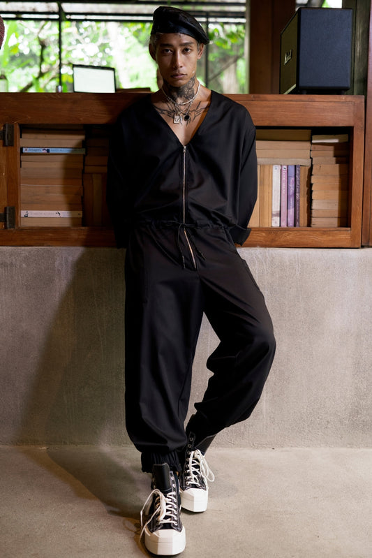 Mens black jumpsuit with zip - OVERZ