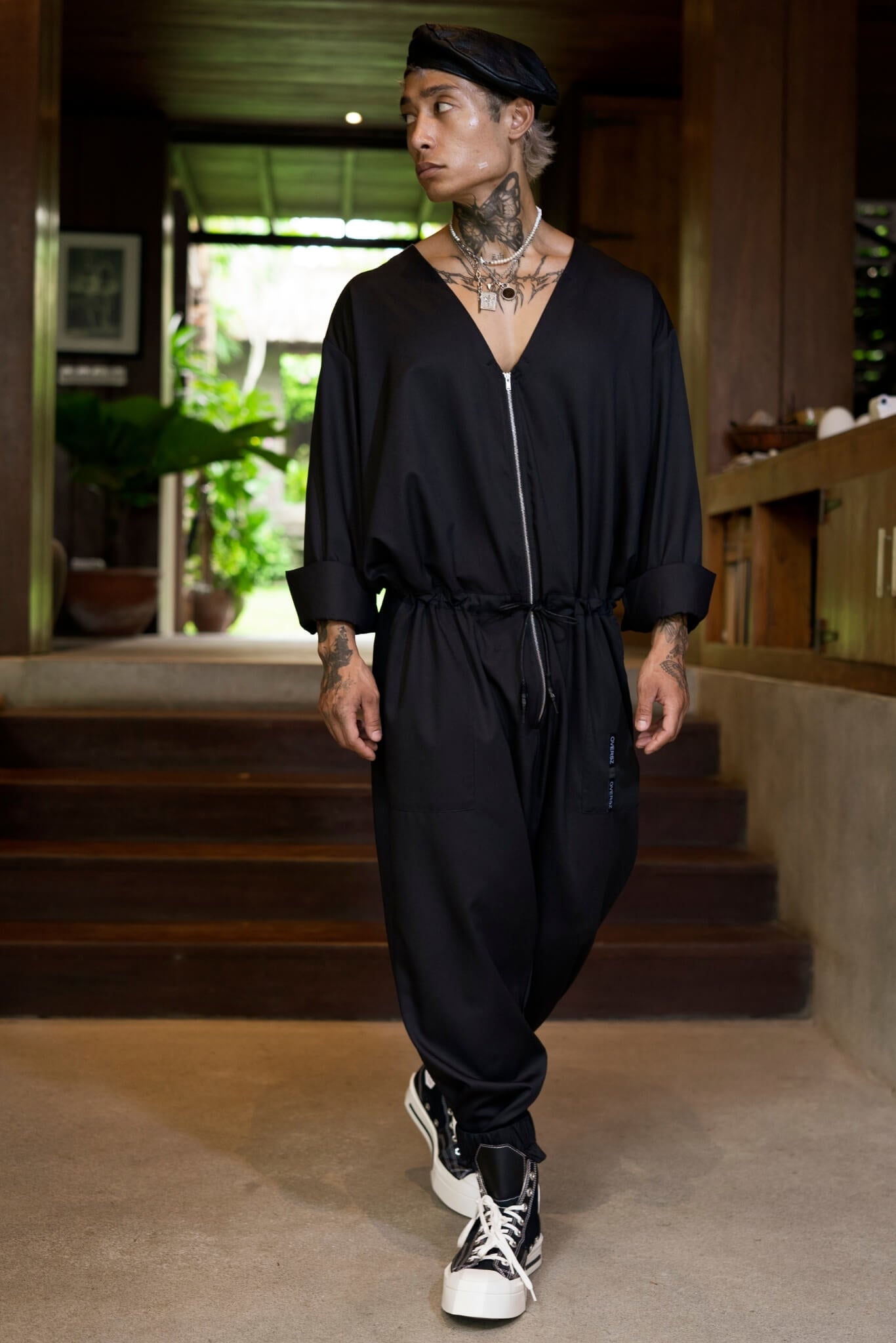 Mens black jumpsuit with zip - OVERZ