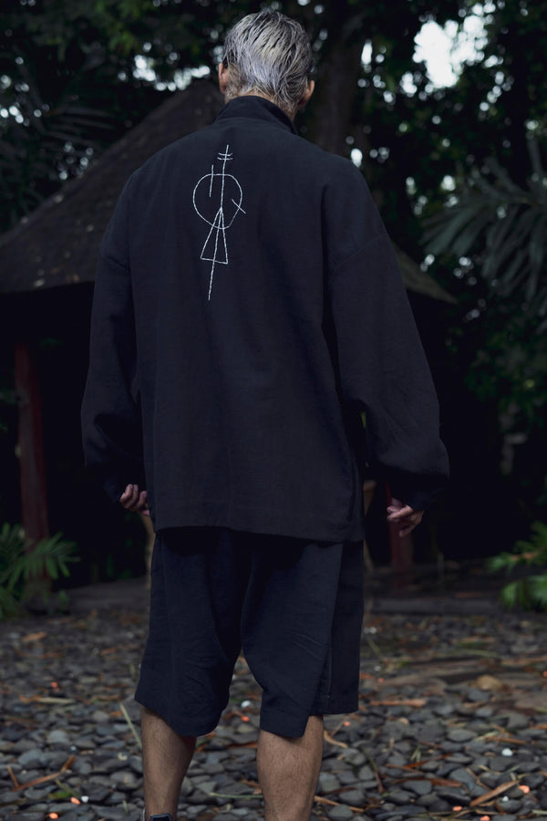 Black linen kimono cardigan - overz