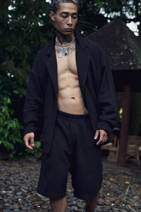 Black linen kimono cardigan - overz