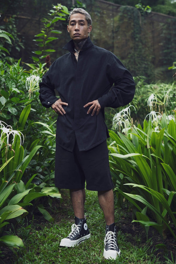 Mens black oversize linen shirt - overz
