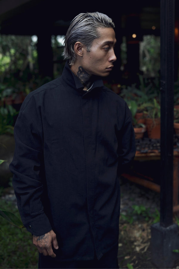 Mens black oversize linen shirt - overz