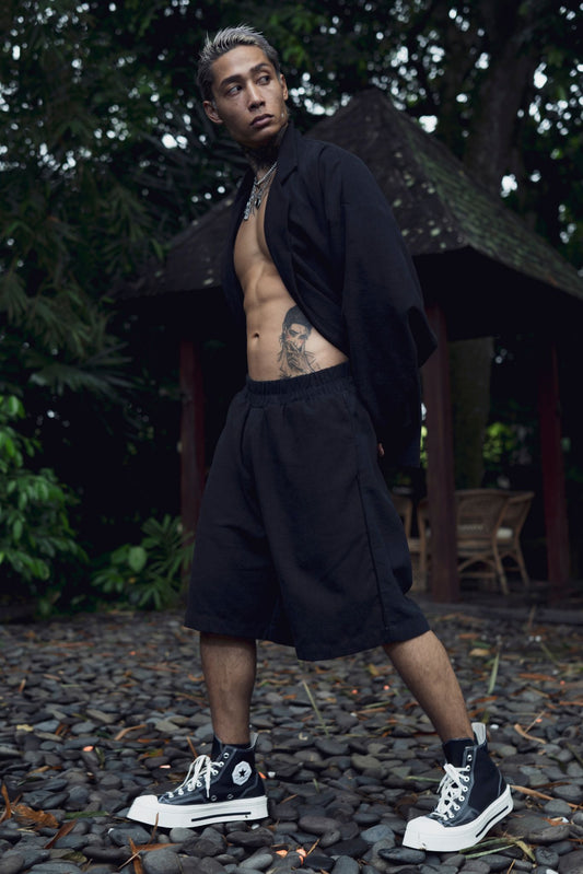 Men's black basic linen shorts - overz