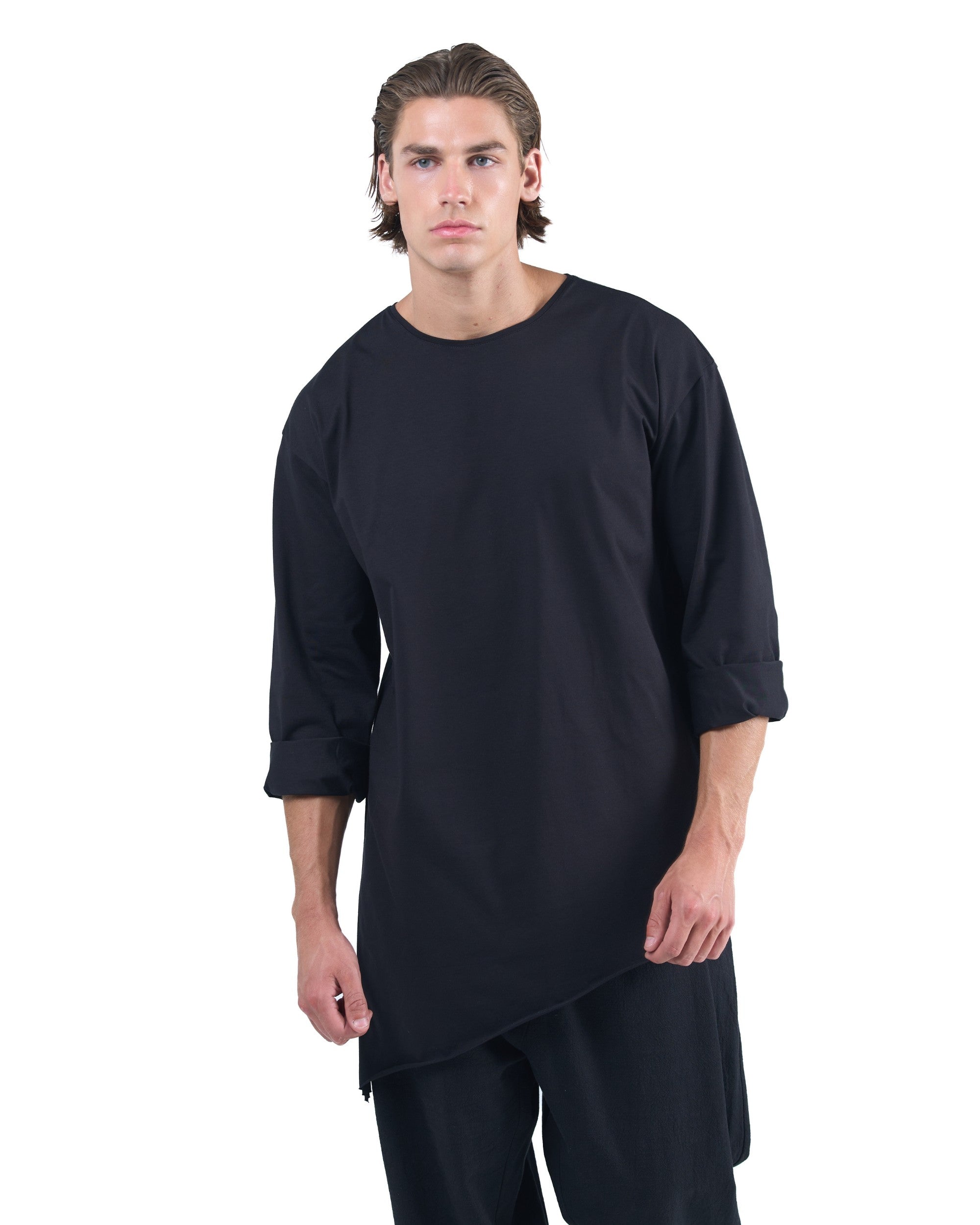 BLACK BAMBOO ASYMMETRIC LONGSLEEVE