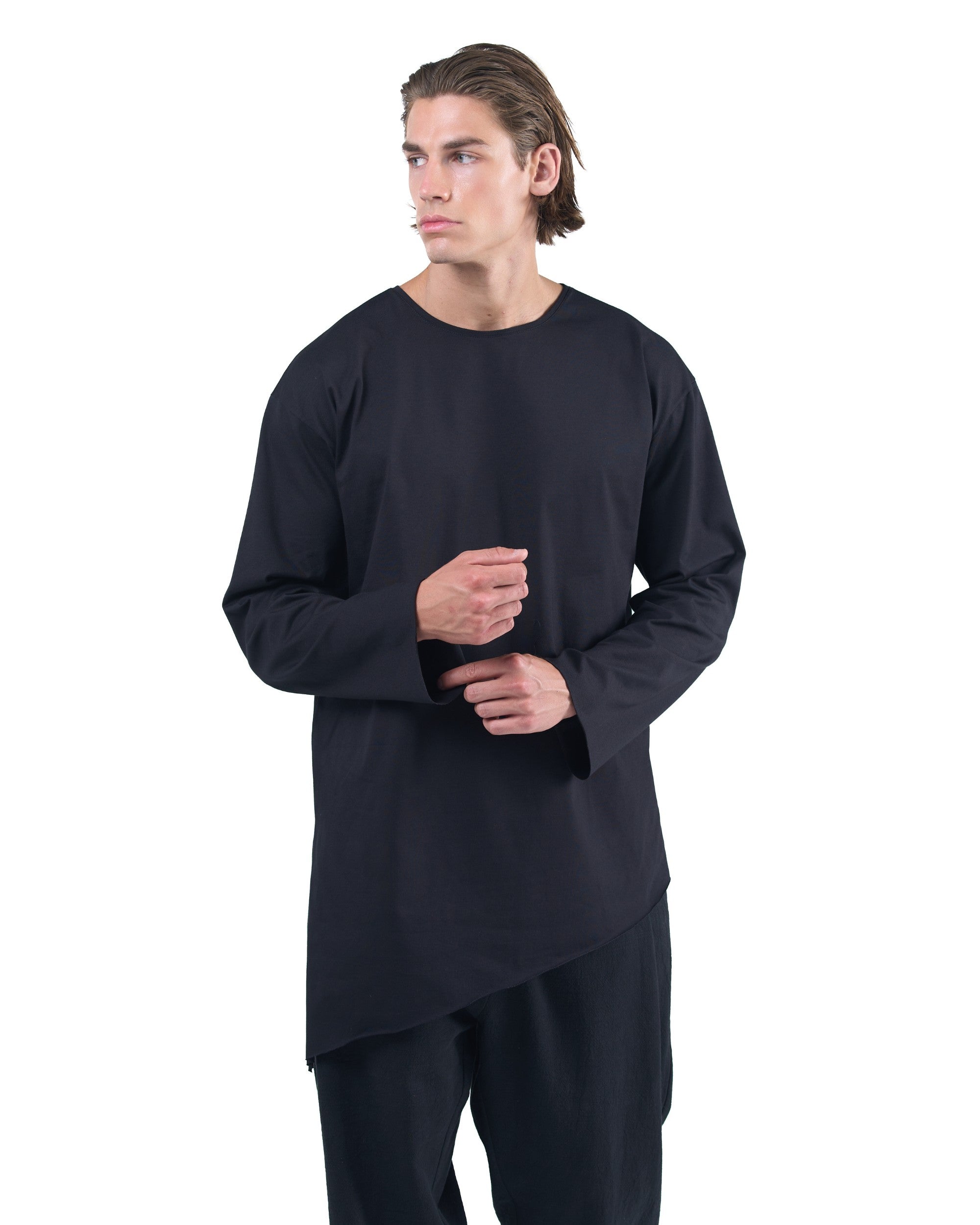 BLACK BAMBOO ASYMMETRIC LONGSLEEVE
