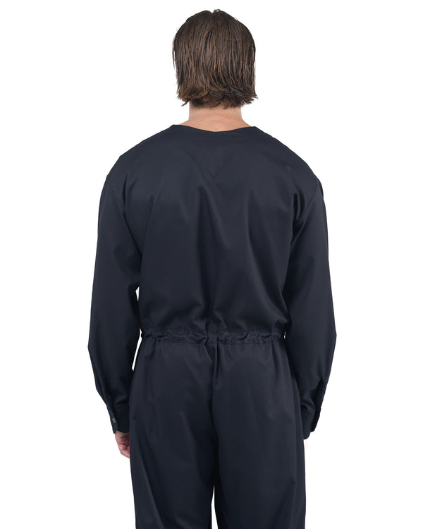 Black men's jumpsuit with zip closure, rope-adjusted waist and elastic cuffs by OVERZ