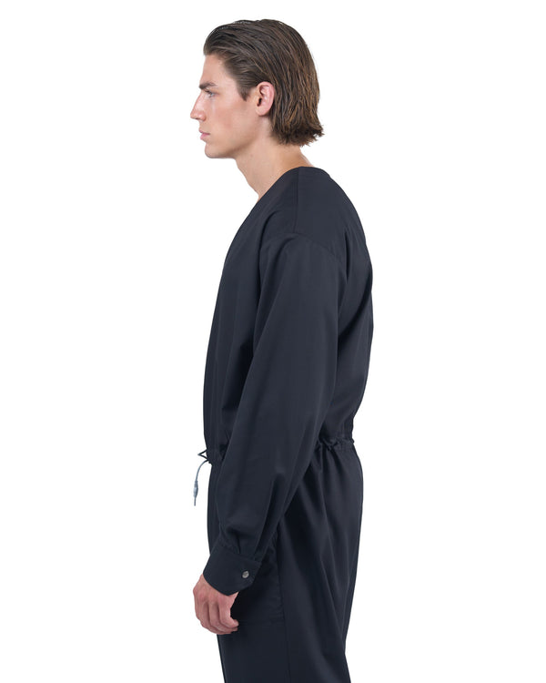 Black men's jumpsuit with zip closure, rope-adjusted waist and elastic cuffs by OVERZ
