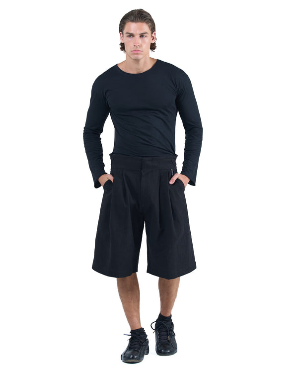 Black longline structured shorts with adjustable waistband OVERZ