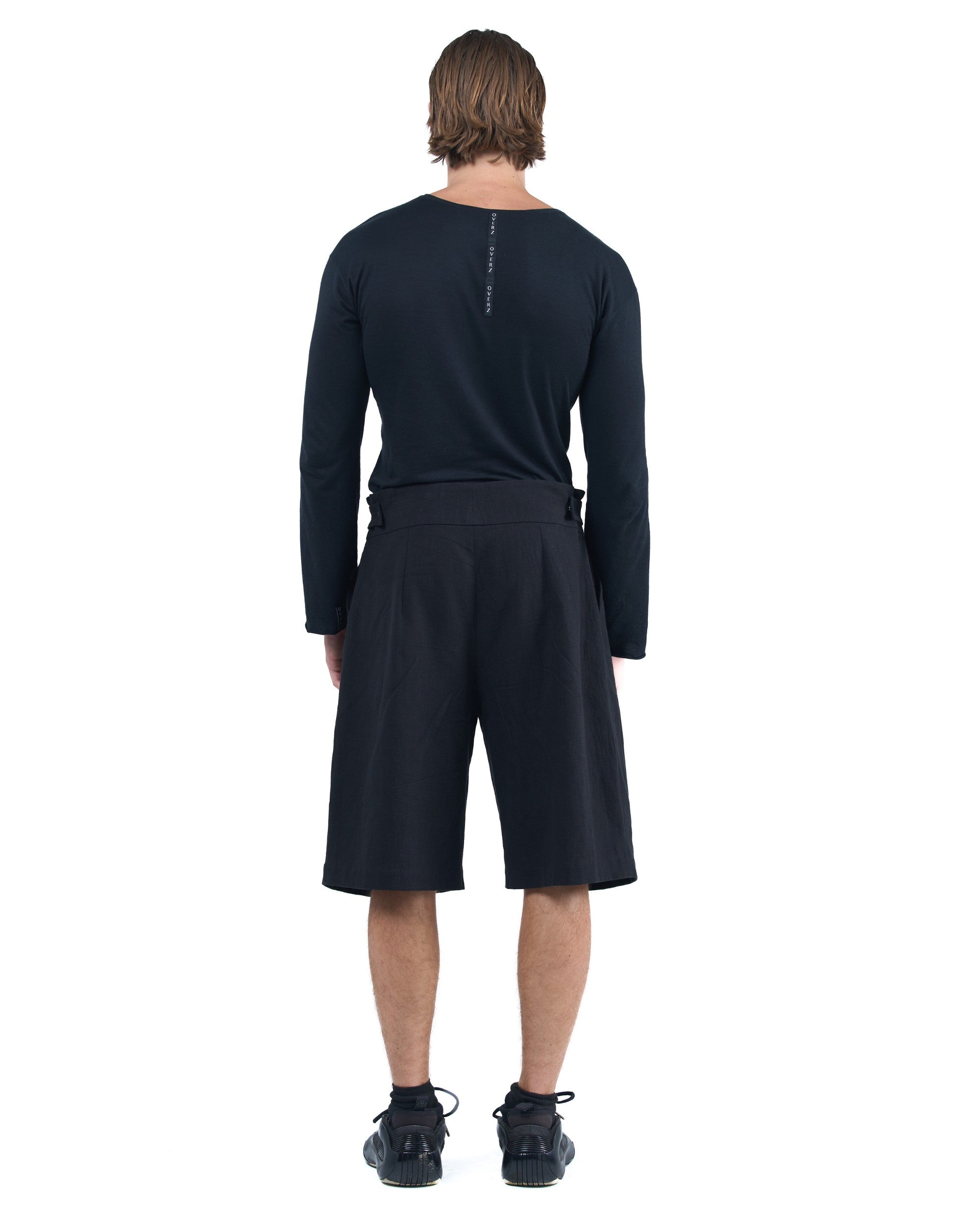 Black longline structured shorts with adjustable waistband OVERZ