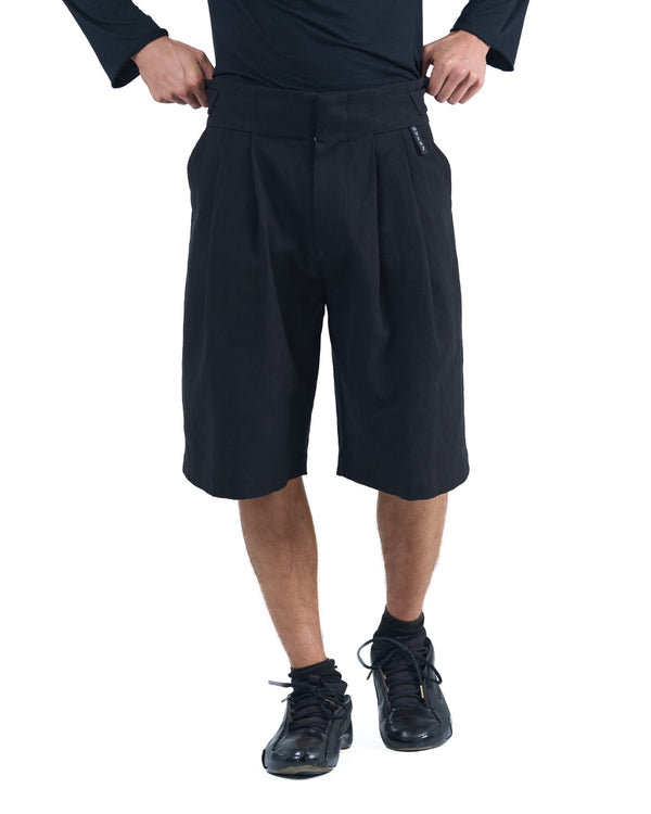 Black longline structured shorts with adjustable waistband OVERZ