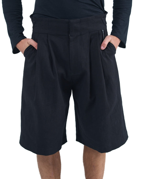 Black longline structured shorts with adjustable waistband OVERZ