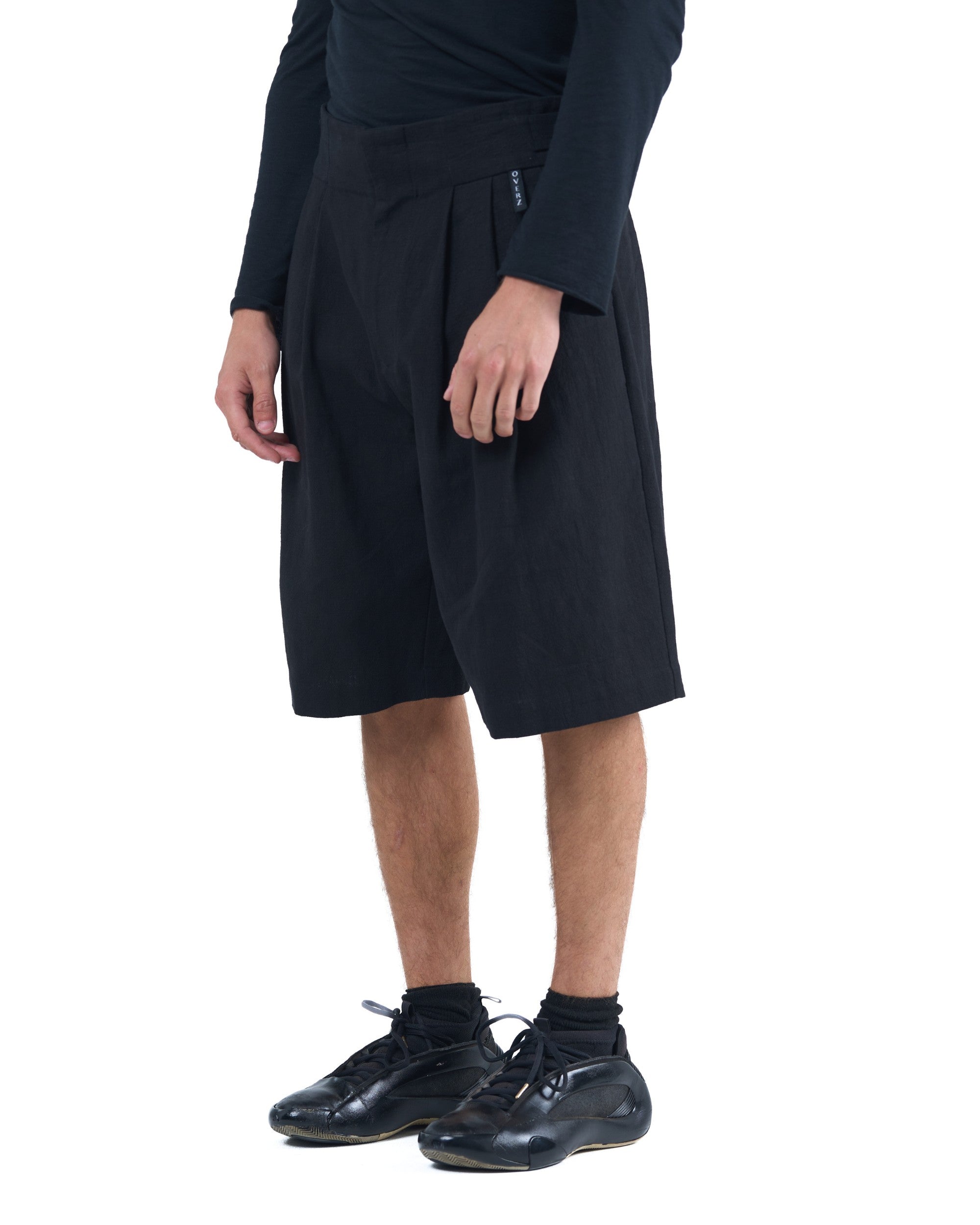 Black longline structured shorts with adjustable waistband OVERZ