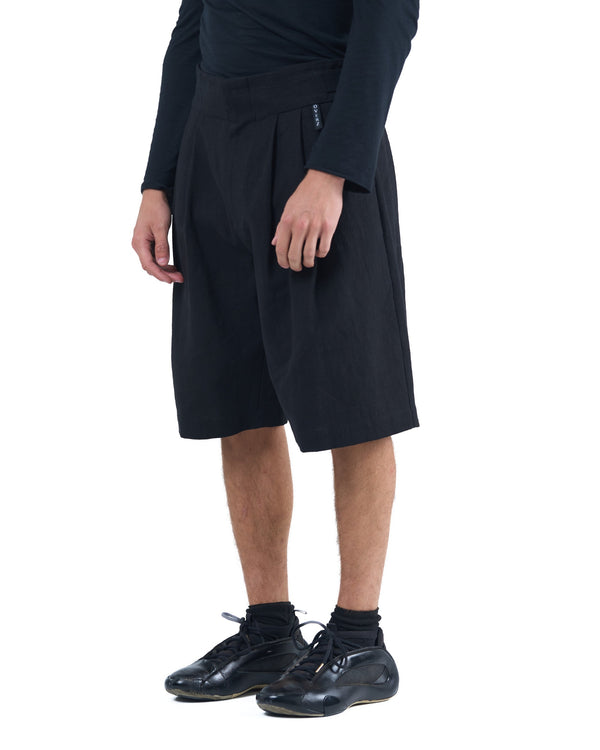 Black longline structured shorts with adjustable waistband OVERZ