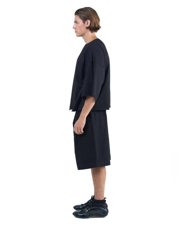 Black longline structured shorts with adjustable waistband OVERZ