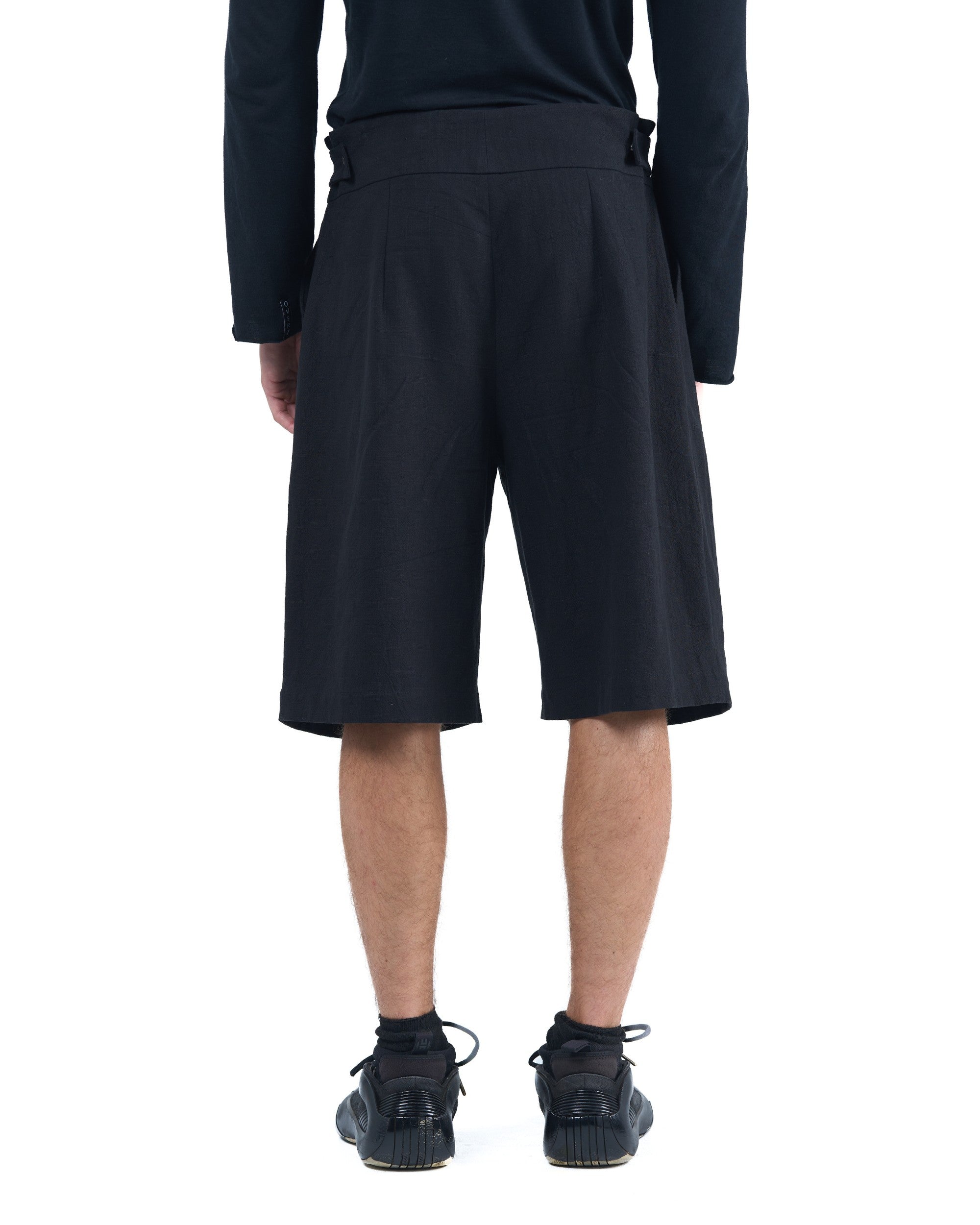 Black longline structured shorts with adjustable waistband OVERZ