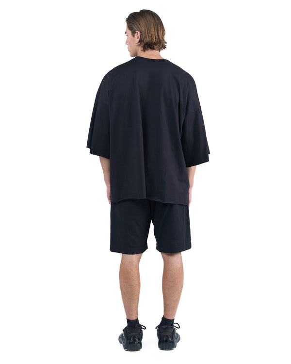 Black oversized T-shirt with round neckline and relaxed silhouette OVERZ