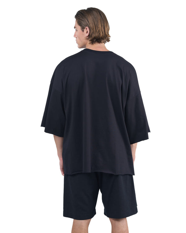 Black oversized T-shirt with round neckline and relaxed silhouette OVERZ